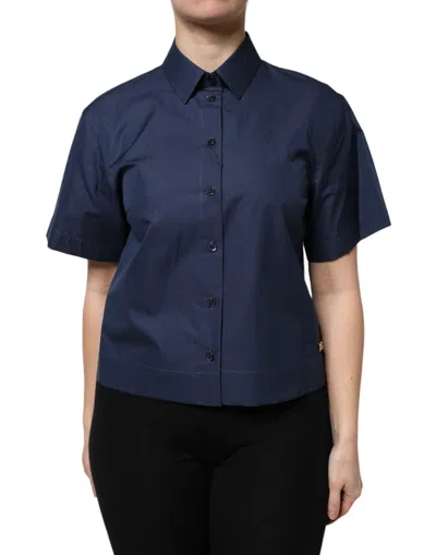 Dolce & Gabbana Blue Cotton Short Sleeves Button Down Women's Top