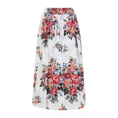 Dolce & Gabbana Elegant Midi Skirt With Vibrant Floral Print In White