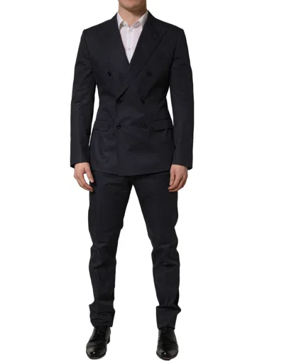 Dolce & Gabbana Blue Cotton Slim Fit Formal 2 Piece Men Suit In Black