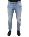 Dolce & Gabbana Blue Cotton Stretch Skinny Denim Gold Men's Jeans In Blue