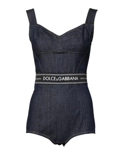 Dolce & Gabbana Blue Cotton Stretch Sleeveless Bodycon Denim Women's Bodysuit