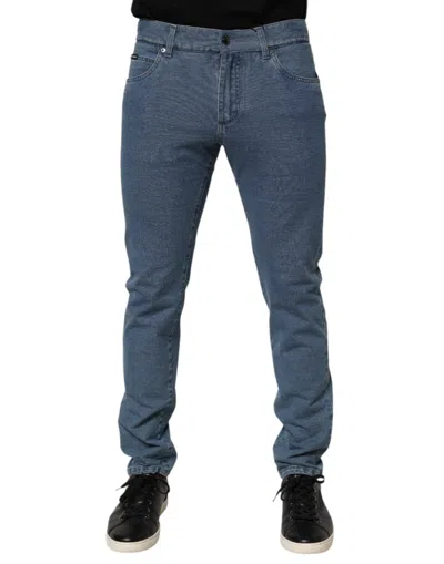 Dolce & Gabbana Blue Cotton Stretch Slim Fit Men Denim Jeans In Gold