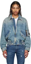 Dolce & Gabbana Blue Cotton Tag Denim Bomber Jacket In Variante Abbinata