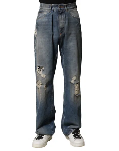 Dolce & Gabbana Distressed Straight-fit Denim Jeans In Blue