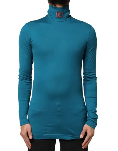 Dolce & Gabbana Blue Cotton Turtleneck Long Sleeves Men's Sweater