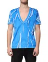 Dolce & Gabbana Blue Cotton V-neck Short Sleeves T-shirt In Blue