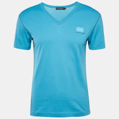 Pre-owned Dolce & Gabbana Blue Cotton V-neck T-shirt Xs