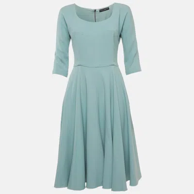 Pre-owned Dolce & Gabbana Blue Crepe Flared Midi Dress M