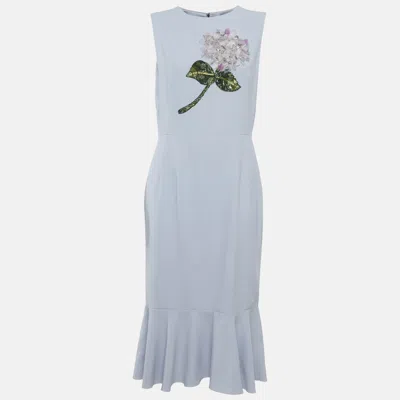 Pre-owned Dolce & Gabbana Blue Crepe Hy­dran­gea Em­bel­li­shed Midi Dress L In Purple
