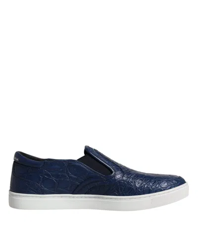 Dolce & Gabbana Blue Croc Exotic Leather Men Sneakers Shoes In Black