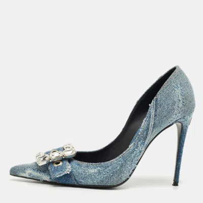 Pre-owned Dolce & Gabbana Blue Denim Crystal Embellish Pumps Size 39