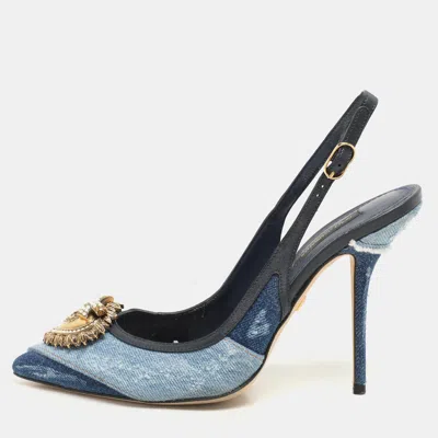 Pre-owned Dolce & Gabbana Blue Denim Devotion Slingback Pumps Size 37