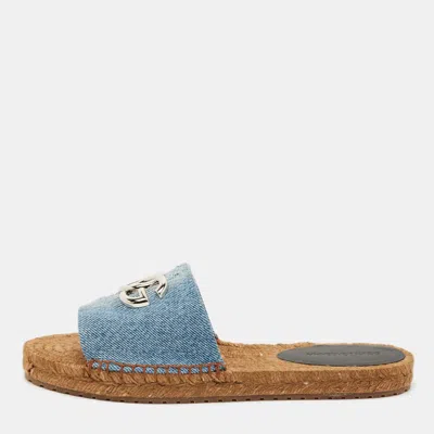 Pre-owned Dolce & Gabbana Blue Denim Dg Flat Slides Size 40