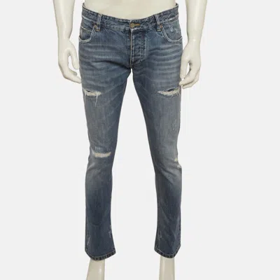 Pre-owned Dolce & Gabbana Blue Denim Distressed Jeans M/waist 33"