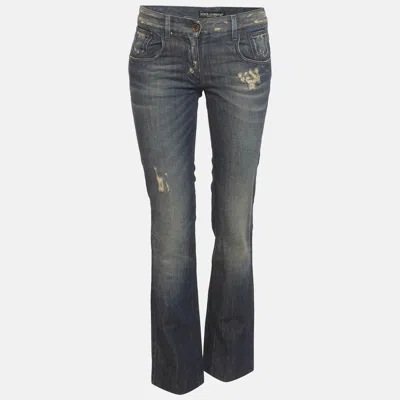 Pre-owned Dolce & Gabbana Blue Denim Distressed Jeans S/waist 28"