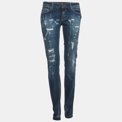 Pre-owned Dolce & Gabbana Blue Denim Distressed Jeans S/waist 30"