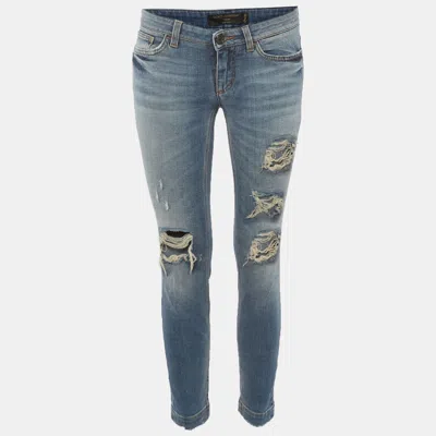 Pre-owned Dolce & Gabbana Blue Denim Distressed Ripped Jeans S/waist 28"