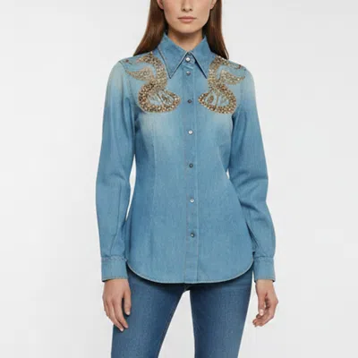 Pre-owned Dolce & Gabbana Blue Denim Embroidered Shirt M