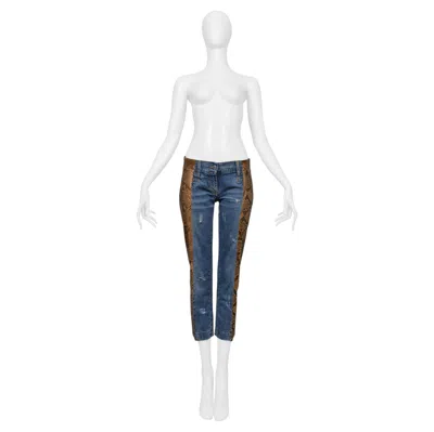 Pre-owned Dolce & Gabbana Blue Denim Jeans With Python Side Insets 2005