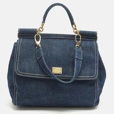 Pre-owned Dolce & Gabbana Blue Denim Large Miss Sicily Top Handle Bag