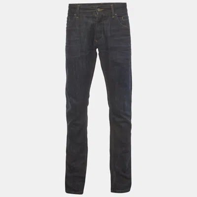 Pre-owned Dolce & Gabbana Blue Denim Logo Paque Detail Straight Fit Jeans L/waist 36"