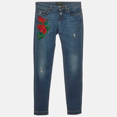 Pre-owned Dolce & Gabbana Blue Denim Low-rise Skinny Jeans Xs/waist 28"