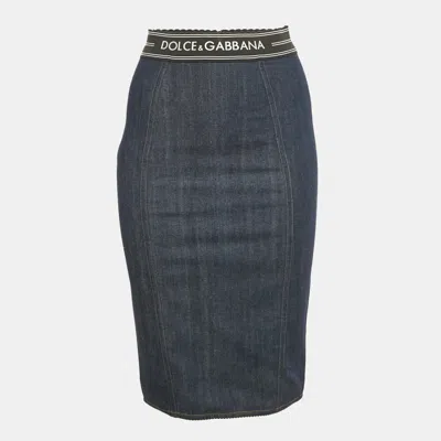 Pre-owned Dolce & Gabbana Blue Denim /mesh Pencil Skirt S