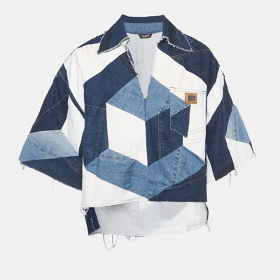 Pre-owned Dolce & Gabbana Blue Denim Patch Work Oversized Shirt S
