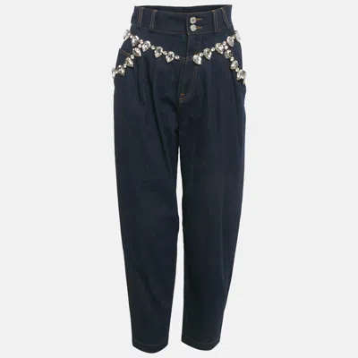 Pre-owned Dolce & Gabbana Blue Denim Rhinestone Embellished Balloon Pants S/waist 26"