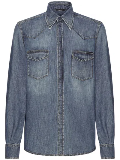 Dolce & Gabbana Men's Denim Shirt, Buttoned Cuffs In Blue