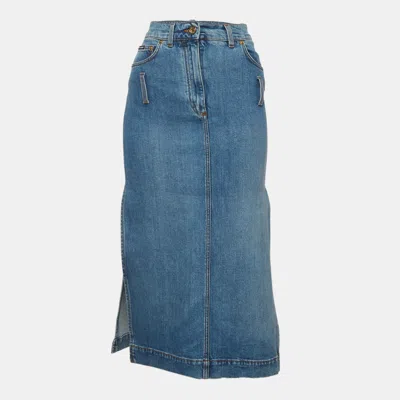 Pre-owned Dolce & Gabbana Blue Denim Side Slit Detail Midi Skirt S