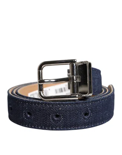 Pre-owned Dolce & Gabbana Blue Denim Silver Logo Metal Waist Buckle Women's Belt ()