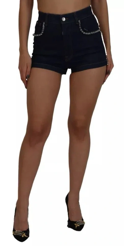 Pre-owned Dolce & Gabbana Blue Denim Stretch Crystal Hot Pants Women's Shorts ()