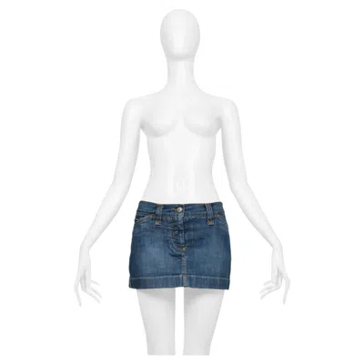 Pre-owned Dolce & Gabbana Blue Denim Wash Super-mini Skirt With D&g Embroidered Flowers