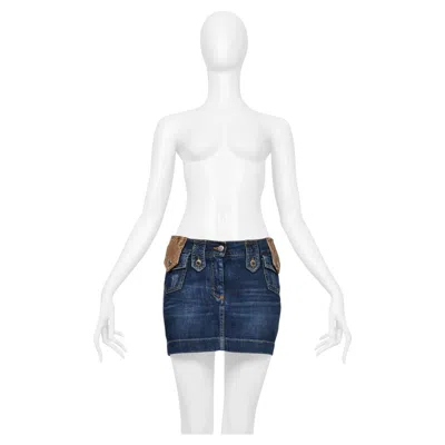Pre-owned Dolce & Gabbana Blue Denim Wash Super-mini Skirt With Python Trim 2005