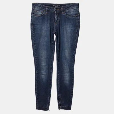 Pre-owned Dolce & Gabbana Blue Denim Zip Detail Low Rise Jeans Xs/waist 26"