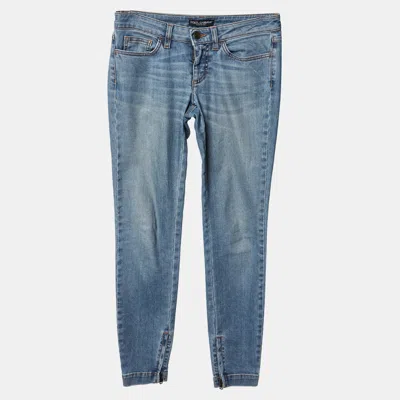 Pre-owned Dolce & Gabbana Blue Denim Zip Detail Low Rise Jeans Xs/waist 27"