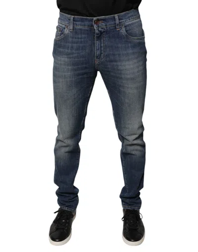 Pre-owned Dolce & Gabbana Blue Dg Crown Logo Cotton Skinny Denim Men's Jeans ()