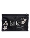 Dolce & Gabbana Blue Dg Logo Patch Embellished Pouch Clutch Bag