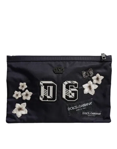 Dolce & Gabbana Blue Dg Logo Patch Embellished Pouch Clutch Men's Bag