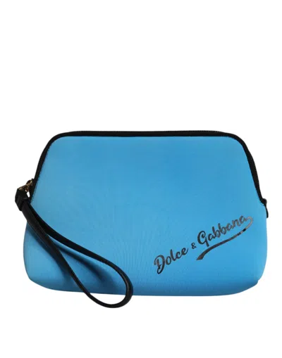 Pre-owned Dolce & Gabbana Blue Dg Logo Print Clutch Zip Borse Pouch Women's Bag ()