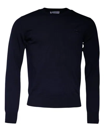 Pre-owned Dolce & Gabbana Blue Dg Logo Wool Crew Neck Pullover Men's Sweater ()