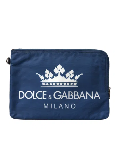 Dolce & Gabbana Blue Dg Milano Print Nylon Pouch Clutch Men Men's Bag