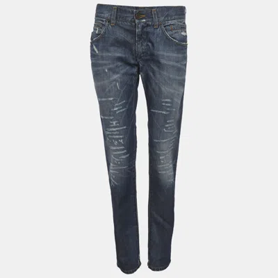 Pre-owned Dolce & Gabbana Blue Distressed Blue Slim Fit Jeans Xs/waist 29"