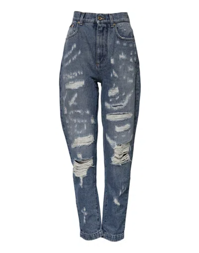 Pre-owned Dolce & Gabbana Blue Distressed Cotton Amber Denim Women's Jeans ()