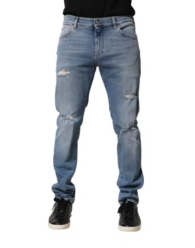 Dolce & Gabbana Blue Distressed Cotton Slim Men Denim Jeans