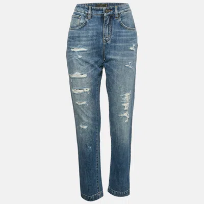 Pre-owned Dolce & Gabbana Blue Distressed Denim Boy Friend Jeans S/waist 30"