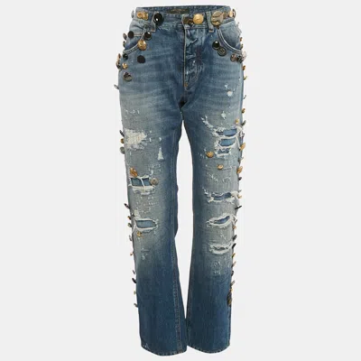 Pre-owned Dolce & Gabbana Blue Distressed Denim Button Detail Denim Jeans M Waist 31"