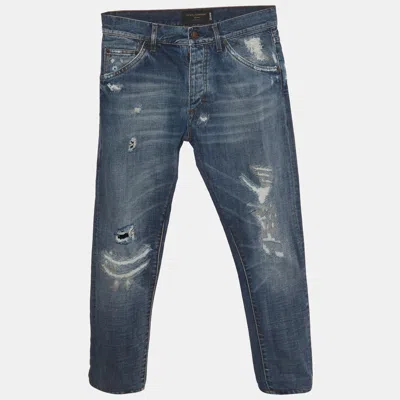 Pre-owned Dolce & Gabbana Blue Distressed Denim Capri Jeans M/waist 29"