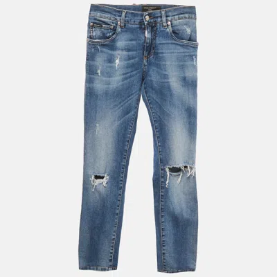 Pre-owned Dolce & Gabbana Blue Distressed Denim Classic Jeans S